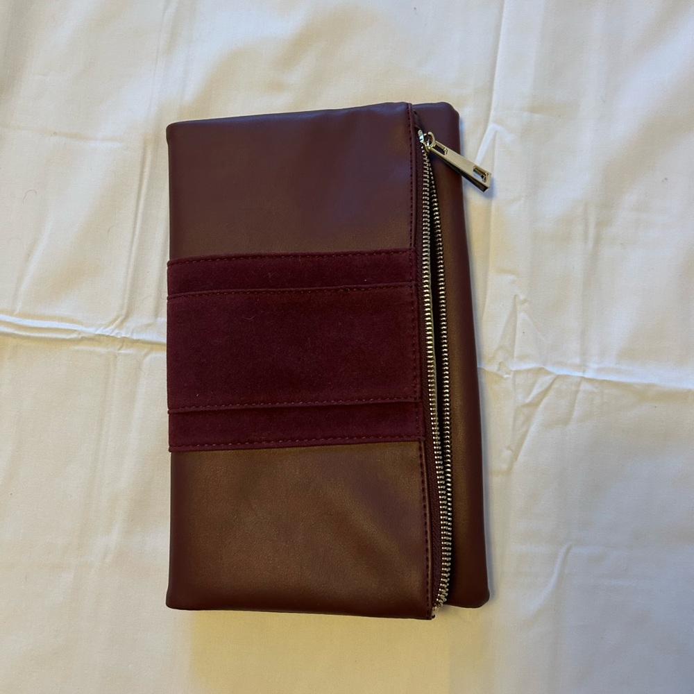 Burgundy Leather Zip Clutch